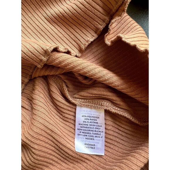 BP Tie Front Lettuce Edge Mini Dress, Tan Color Women Size M, Rib Knit Dress - Picture 12 of 13